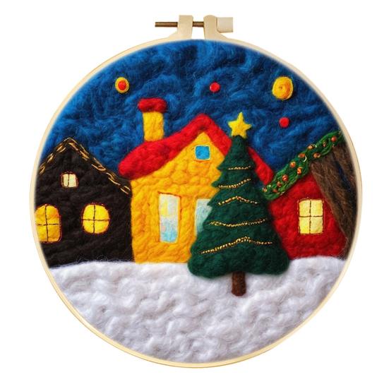 Christmas Needle Felting Kit Holiday Felt Painting Set for Beginners Starter Needle Felting DIY Craft Kit with Pad Needles Wool Decorative Frame
