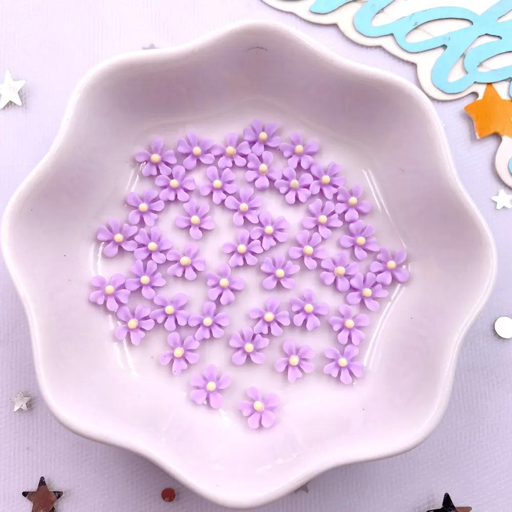 100Pcs 7mm Resin 3D Colorful Mini Osmanthus Flower Gems Flat back Stone Scrapbook Jewelry Wedding Applique Nail Art Decor Crafts