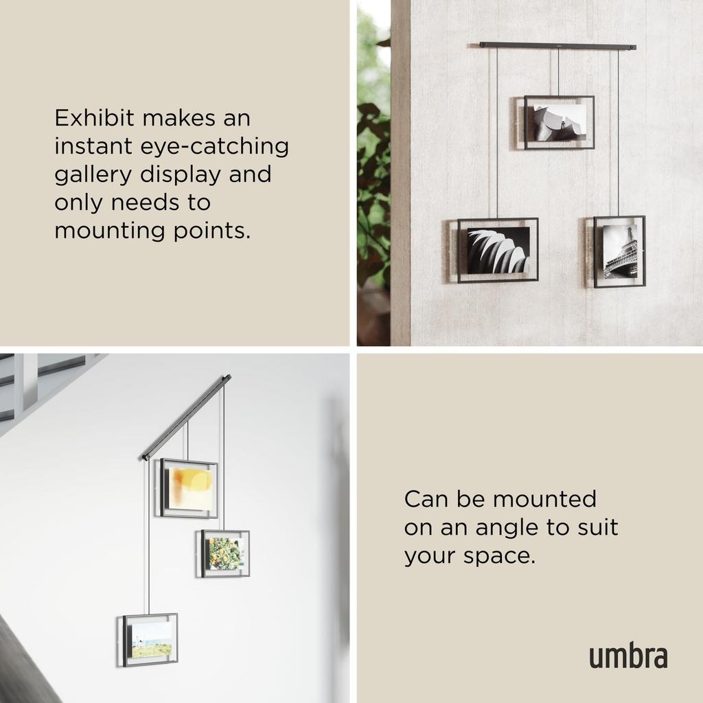 Umbra Wall Display Photo Frame, Black, W49 x D25 x H6cm, EXHIBIT 21016057040