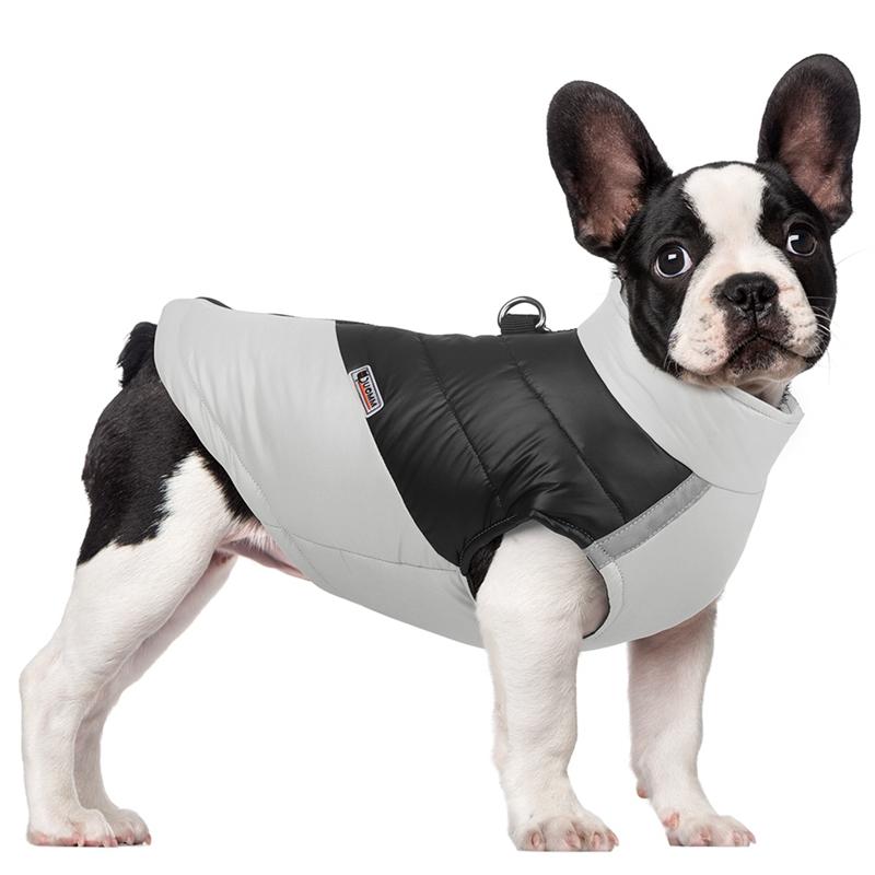 Perro mascota invierno cálido impermeable a prueba de viento abrigo grueso chaqueta con cremallera con raya reflectante