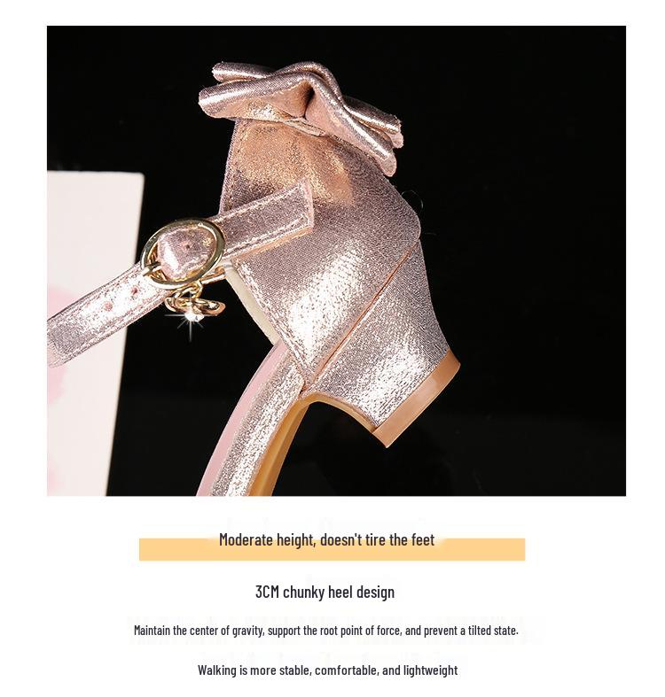 Girls' Silver High Heel Princess Sandals - Wear-Resistant, Summer Korean Style, Perfect for Little Girl Performances