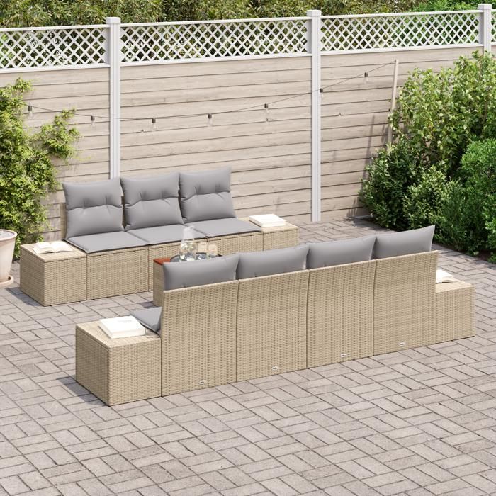 VidaXL Ensemble de canapé de jardin 8 pièces avec coussins Beige Poly Rattan Acacia 3356586
