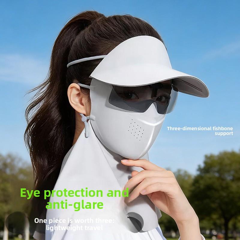 Full Face Sunscreen Mask Face Gini Women UV Protection Summer Ice Silk Cycling Sun Hat Mask Neck Protection Cooling Breathable