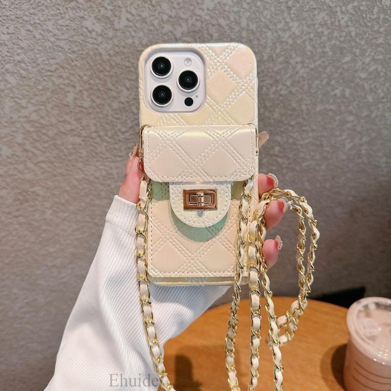 Wallet Case for iPhone 16 14 13 11 12 15 Pro Max Plus 16 Pro PU Leather Metal Crossbody Lanyard Strap Card Bag Hard Cover for iPhone 14