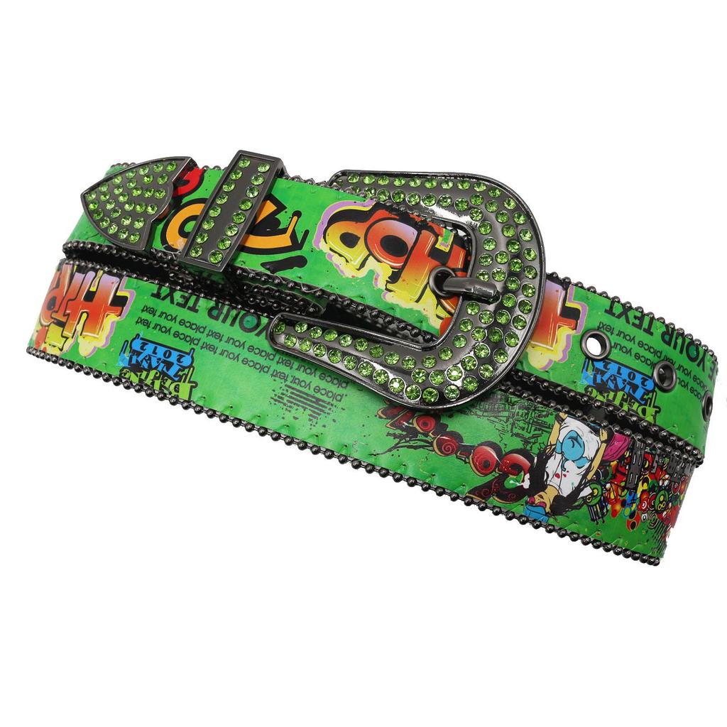 Bohemian Graffiti Rhinestone Leather Belt - Casual & Versatile European-American Style