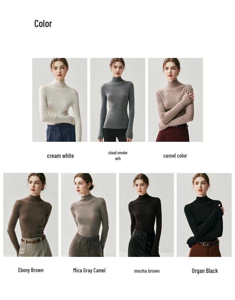 Women's High Neck Slim Fit Ribbed Knit Top - Imitation Wool, Figure-Flattering, Versatile, Classic