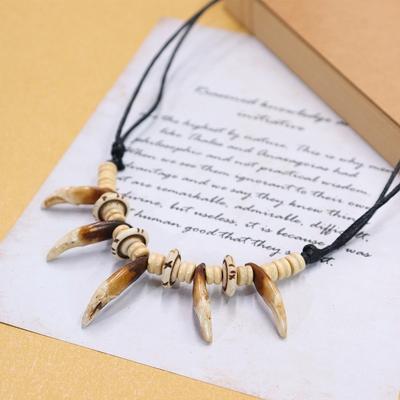 Retro Tribal Wolf Dog Tooth Yak Bone Necklace Men and Women Simple Personality Long and Short Wild Pendant Accessories