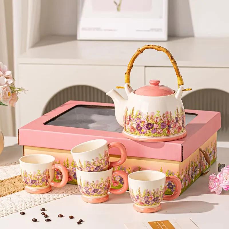 Morning Glow Cloud Mist Ceramic Teapot and Cup Set