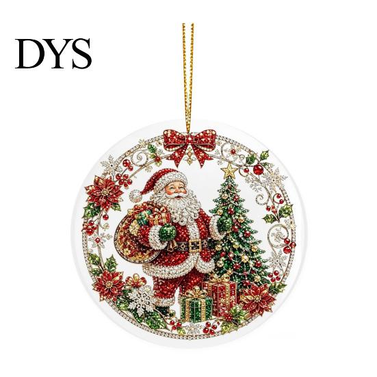 Winter Seasonal Ornaments Christmas Acrylic Hanging Ornament, 2D Flat Double Side Printed Tree Santa Snowman Pendant for Window, Festive Holiday Decor