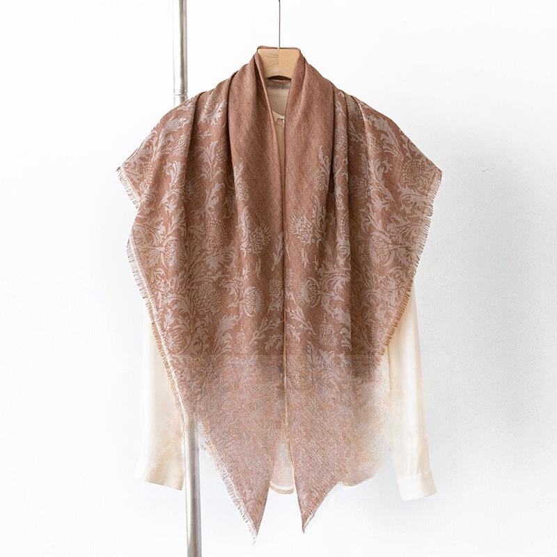 Cashmere Scarf  High end French Retro Cashew Flower Jacquard Large Square Scarf Air Conditioned Room Shawl for Women  Autumn Outerwear