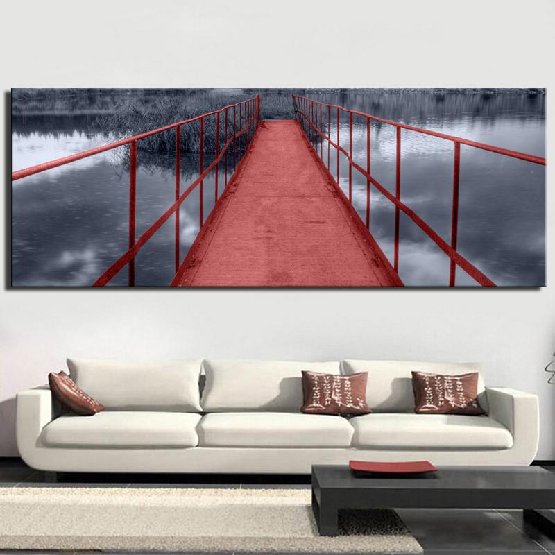 Moderne Landschaft Poster und Drucke Wand Kunst Leinwand Malerei Dekorative Rote Eisen Brücke Bilder für Wohnzimmer Dekor Kein Rahmen