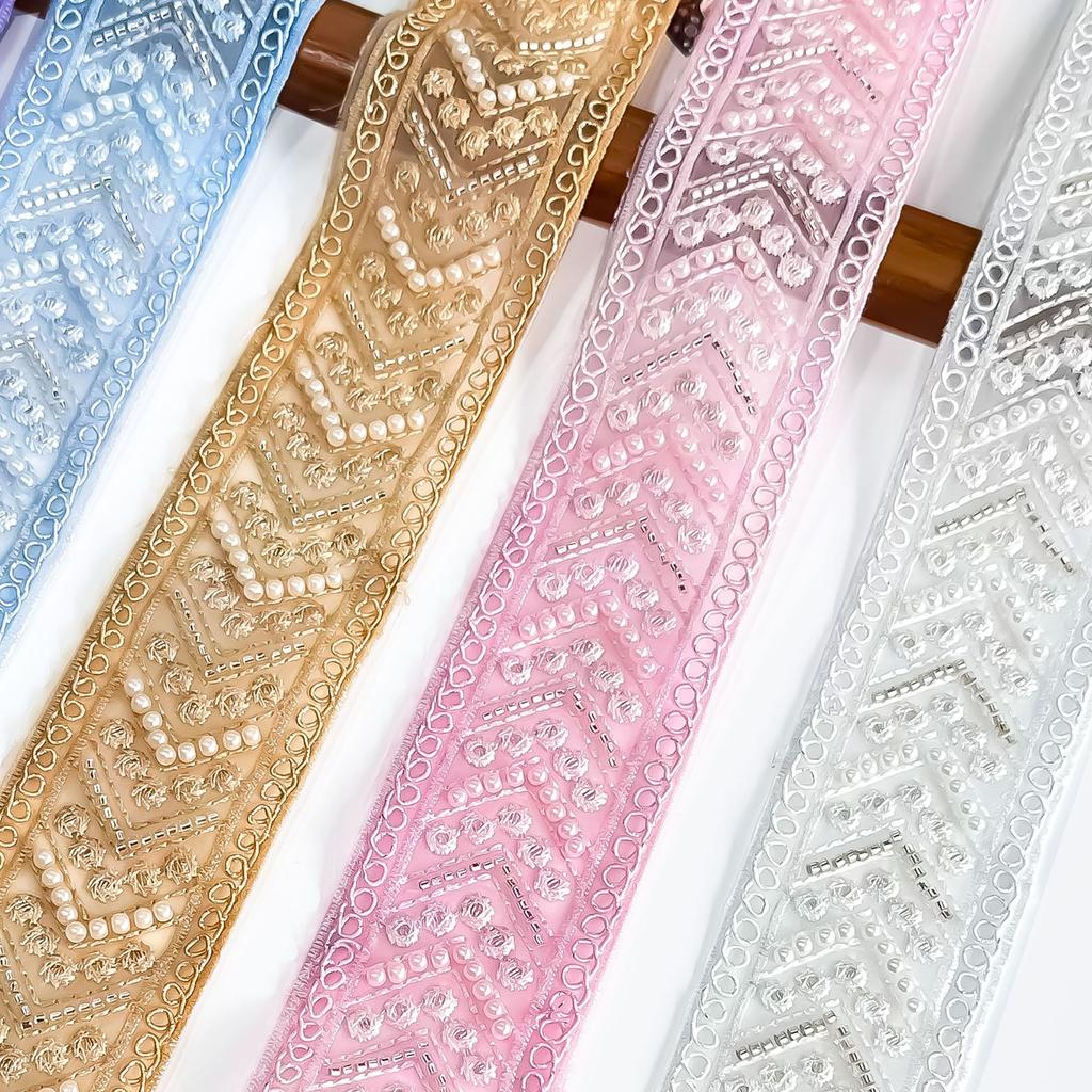 5.5Cm Multi-Color Handmade Beads Bone Rope Barcode Clothing Cuffs Skirt Webbing Ethnic Style Decorative Lace Accessories