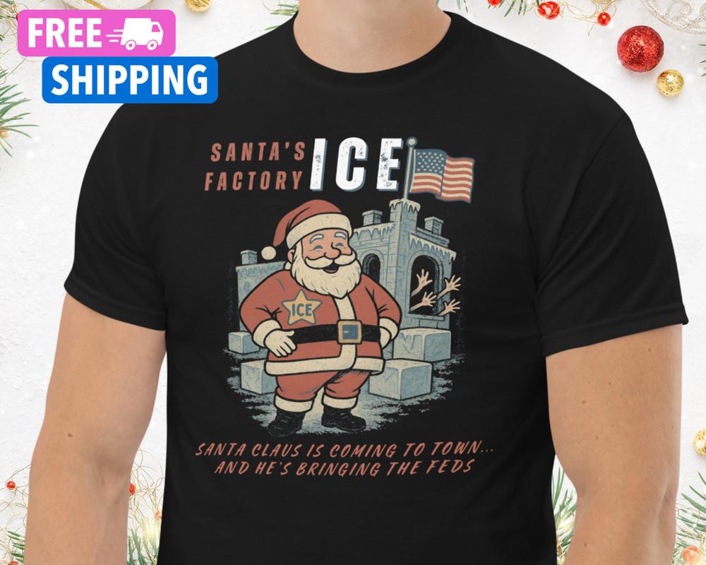 Funny ICE Shirt Christmas Santa Shirt Immigration and Custom Enforcement Tee Unisex T-Shirt L