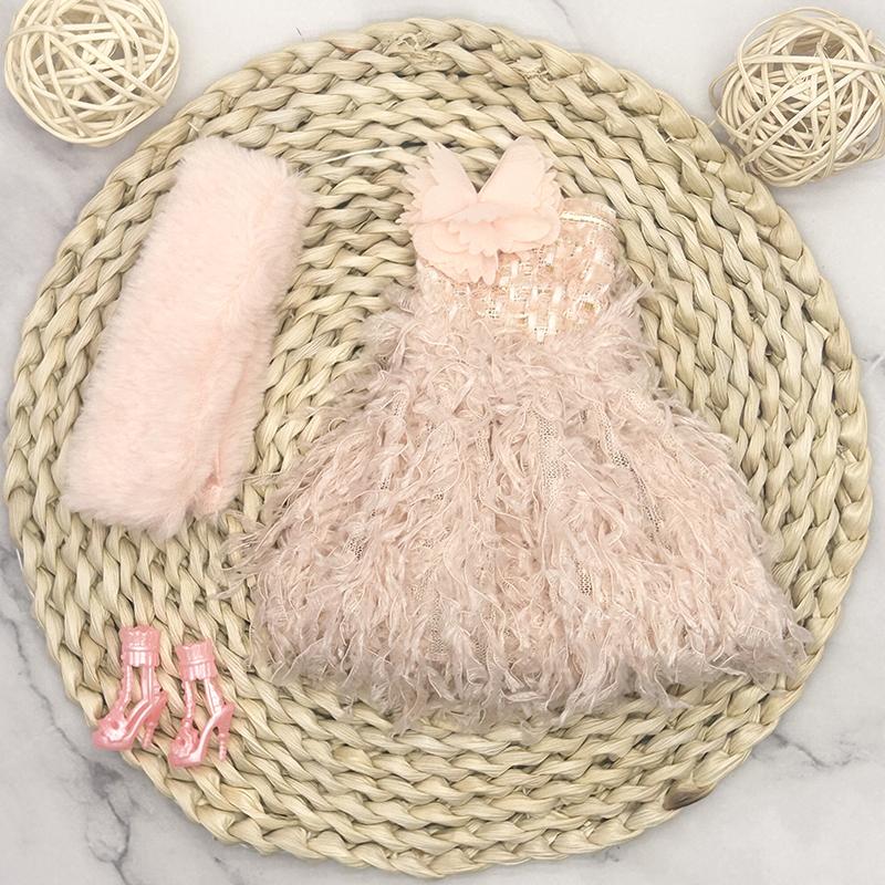 32cm Supermodel Doll Clothes Suit European Fashion Feather Dress Gauze Skirt Exquisite Accessories Set DIY Toy Collector Gifts