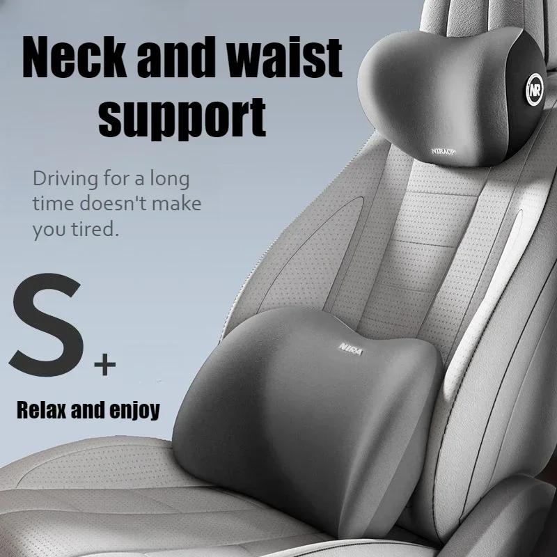 Memory Foam Car Neck Pillow Lumbar Support Set Ergonomic Breathable Headrest Back Cushion Pain Relief For Driving Office Chair