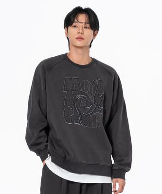 MOZMOZ Chaos Patch Terry Fleece-Lined Pigment Oversized Sweatshirt Charcoal