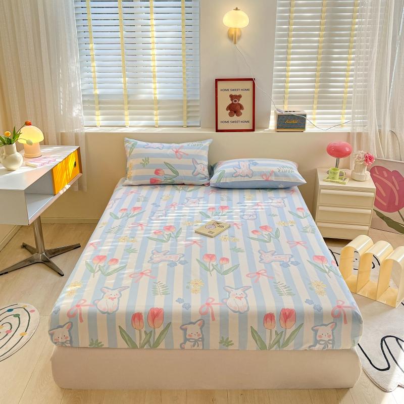 100% Cotton Bedsheets Cartoon Style Fitted Sheet For Kids Room Skin-Friendly Mattress Cover (No Pillowcase)
