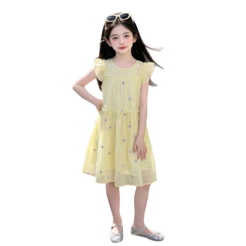 Girls' Trendy Flutter Sleeve Lace Princess Dress 2026 - Sweet Summer Fashion for Middle & Big Girls
