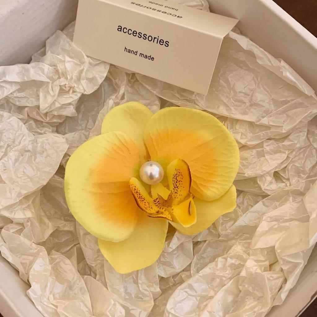 Phalaenopsis Flower Hair Clip For Girls Duckbill Clip Cute Sweet Butterfly Orchid Pearl Hairpin Bangs Side Clip Hair Accessories