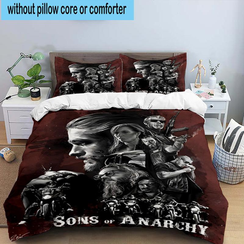 3PCS Anarchy Motorcycle Club 3pcs Bedding,Including 3PCS Duvet Cover And 2pcs Pillowcases Perfect for Christmas,Ideal for Bedroom, Dormitory