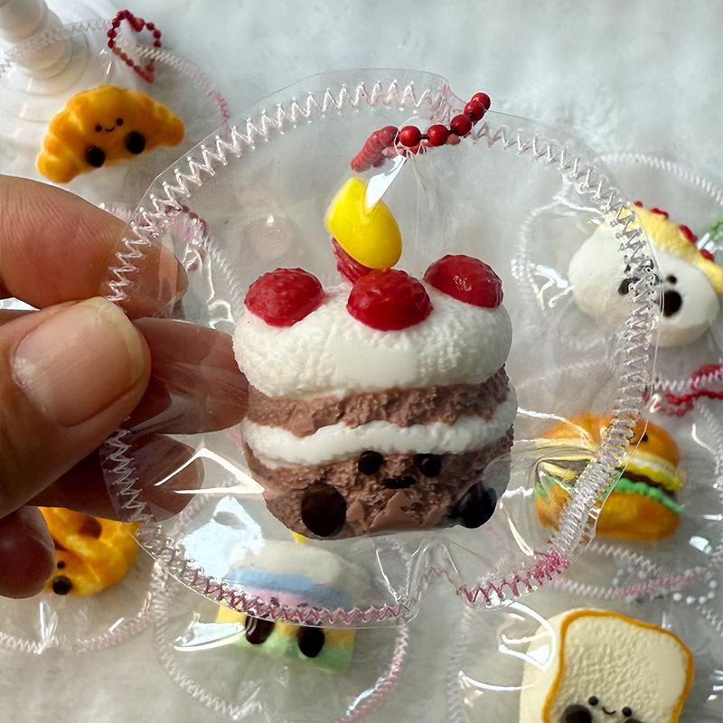 Cute Mini Dessert Bread Cake Toast Hamburger  Cartoon Sandwich Cookie Silicone Squeeze Fingertip Stress Relief Squshy  Girl Gift