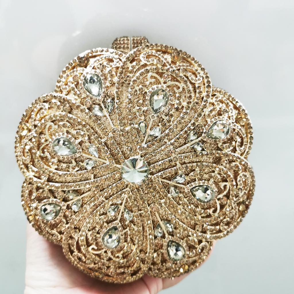 Strass a Fiore Rotondi 6 Colori Borse a Pochette Dorate/Champagne da Donna Borsa da Matrimonio Portamonete da Sera in Cristallo Pochette Metalliche Minaudiere