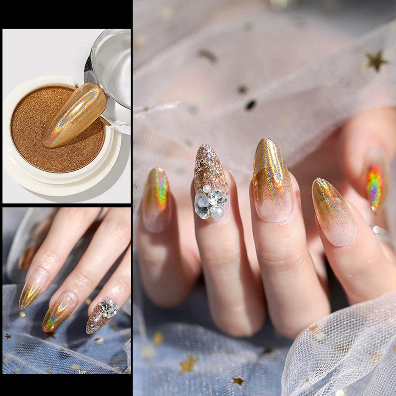 Aurora Pearl Silver Nails Glitter Dust Chrome Moonlight Silver Rubbing On Powder Shell Mirror Pigment Nail Art Supplies Decorati