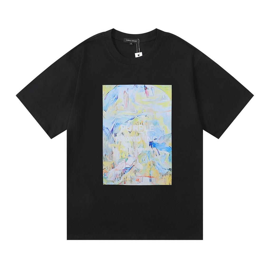 PURPLE letter print crew neck pullover short-sleeve 2023 summer new European and American trendy brand T-shirt collection tops