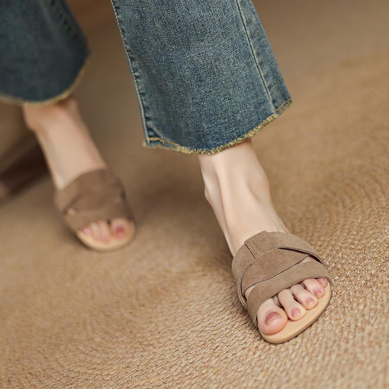 Fashion Luxury Designer Women's Flat Slippers Sheep Suede Comfortable Women's Shoes Casual Bottom Slippers 2025 New Summer Sandalias