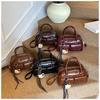Retro Bowling Bag Handbag Pu Material With Zipper Closure For Daily Use