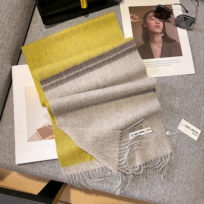 100% Pure Wool Scarf Female Winter Warm Cashmere Shawl Checkerboard Grain Design Couple Accessory Premium Sense Windproof Scarf