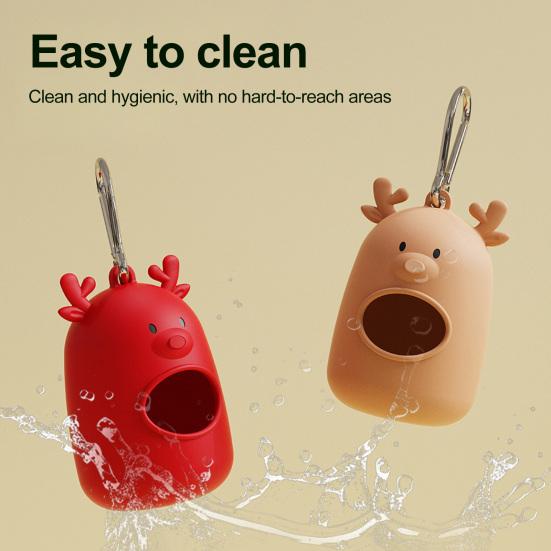 Dog Poop Bag Dispenser, Silicone Dog Waste Bag Holder with Carabiner, Portable Cute Elk Poop Bag Holder for Dogs Cats