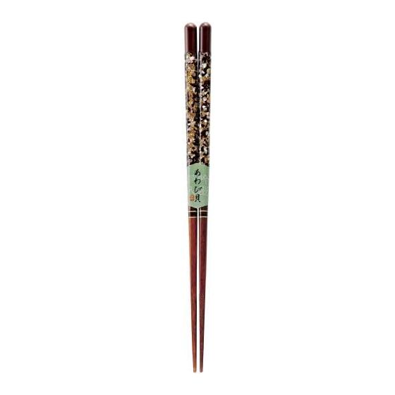 Kawai Japanese Pattern Lacquer Shell Chopsticks, Black, 23cm, Natural Wood, Raden, Colorful, Non-slip, Lacquer Coated, Pointed Tip