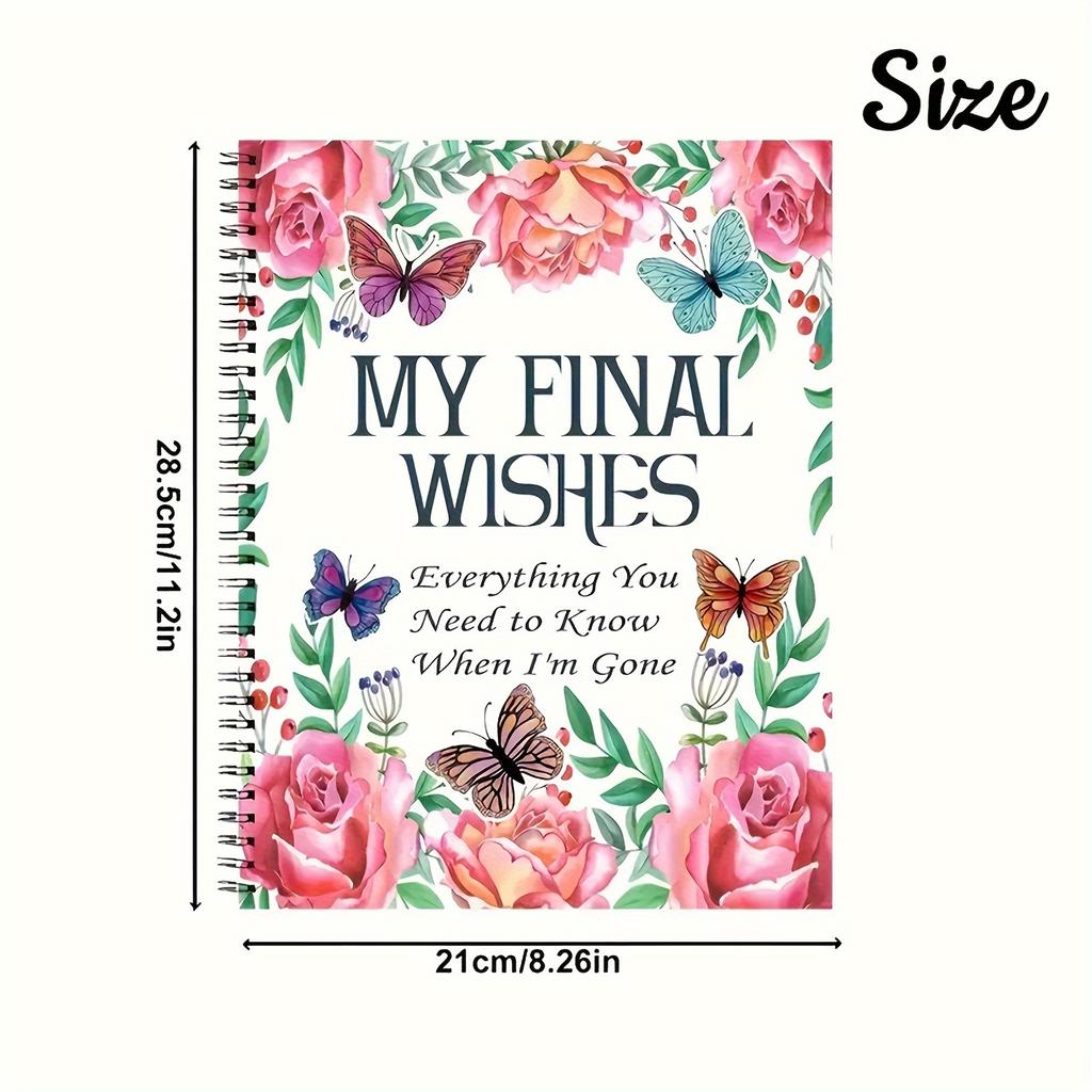 1pc "My Final Wishes" Planner - Comprehensive End of Life Organizer with Floral & Butterfly Design, End of Life Planner Book