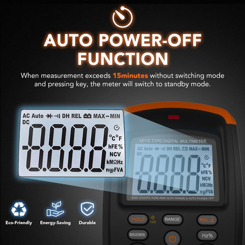 Pushbutton Digital Multimeter, Electrical Instrumentation Tools, Auto-Ranging, Safe Double Insulated Design With Data Holding
