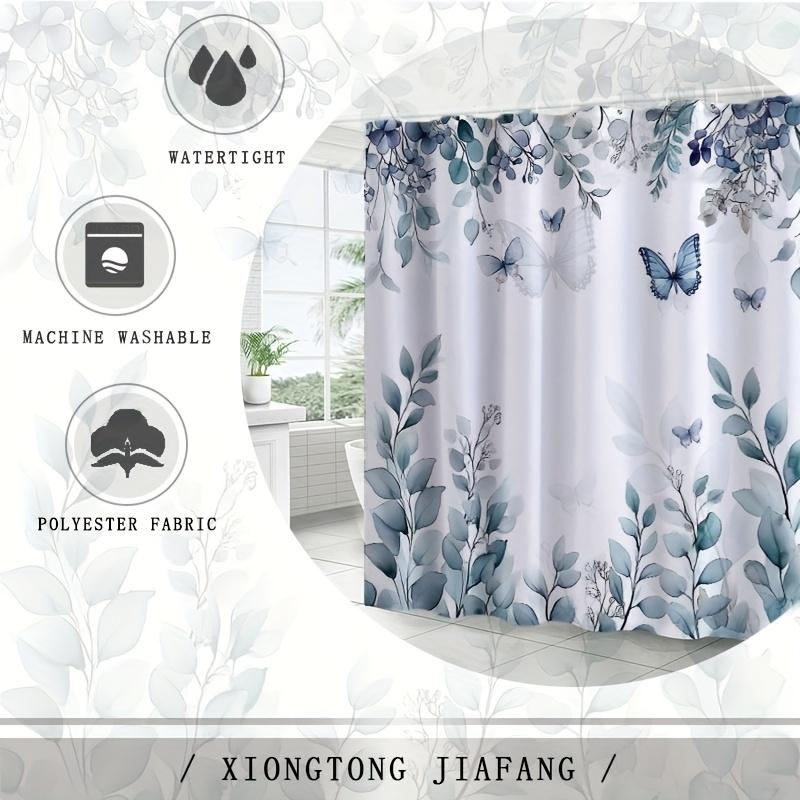 1 Elegant Floral Butterfly Shower Curtain - Polyester, Machine Washable, Artistic Bathroom Decor With Hooks, Polyester Fabric