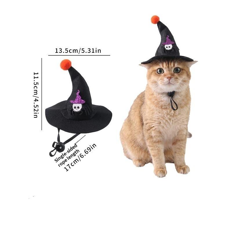Halloween Witch Hat For Cats Dogs Adjustable Pet Wizard Costume Cap Bow Skull Wizard Hat Cat Dog Costume Headwear Party Decor