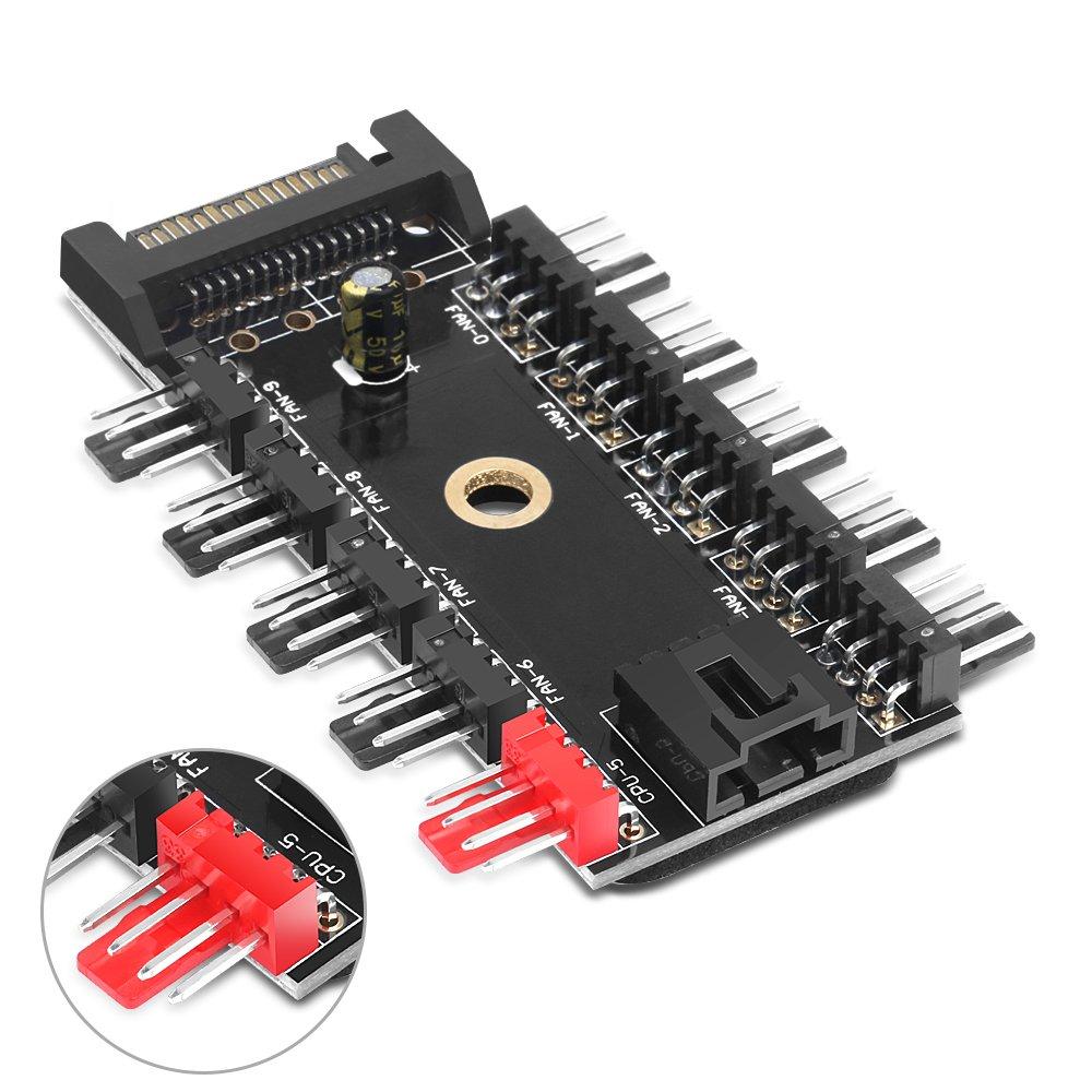 Newest 1 to 10 PC Cooling Fan Hub Splitter LED Cable PWM SATA 12V Power Supply Speed Controller Adapter For Bitcoin Miner Mining
