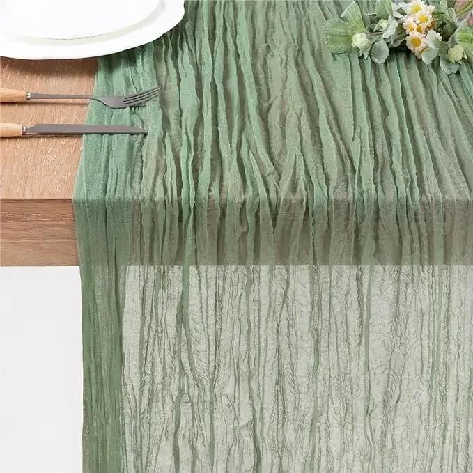Baby Blue Cheesecloth Table Runner 4 Pack Vintage Rustic Gauze Table Runner Boho Decoration for St Patrick's Day Easter Wedding