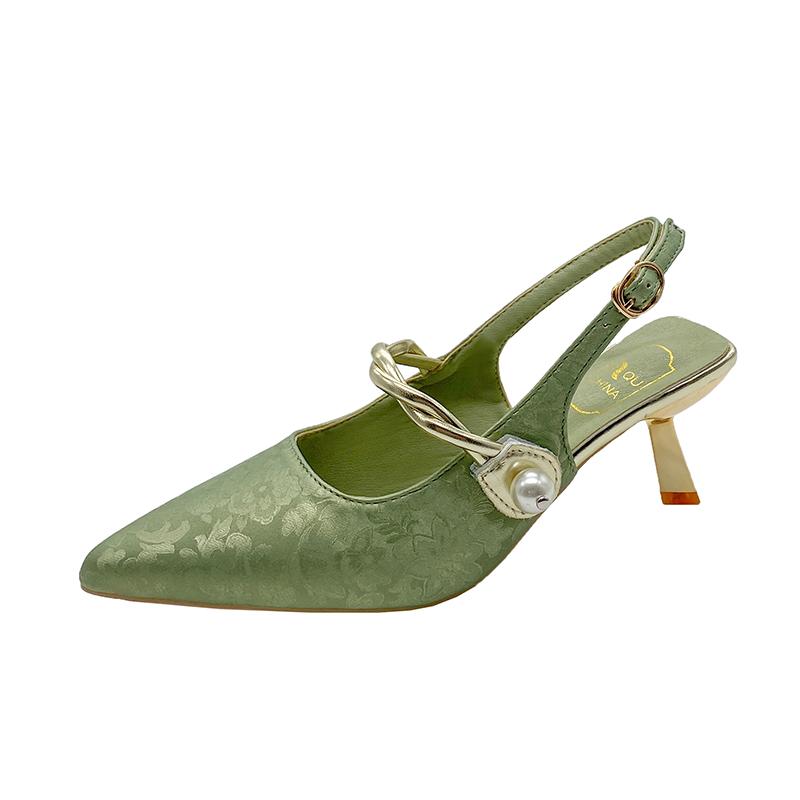 

мода Новые летние модные туфли с острым носком и жемчугом Женские сексуальные женские сандалии Туфли-лодочки на высоком каблуке Банкетные женские туфли 35 зелёный