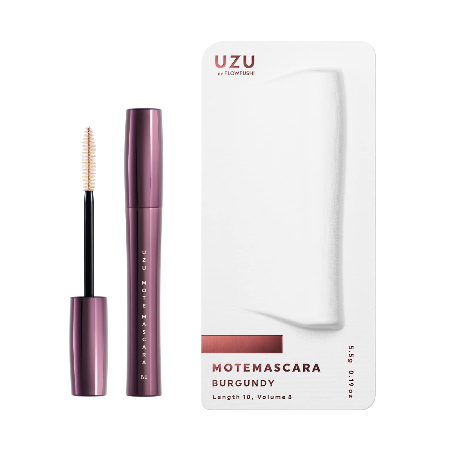 

UZU BY FLOWFUSHI Mote Mascara Color Mascara for Eyelash Removes with Warm Hypoallergenic [Burgundy] Care, Water-Resistant, Water, Alcohol-Free,
