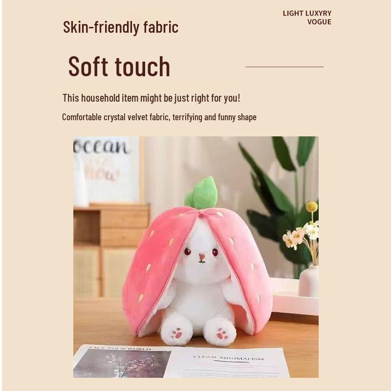 Strawberry Carrot Rabbit Plush Doll - Cute Transforming Girl's Sleeping Pillow