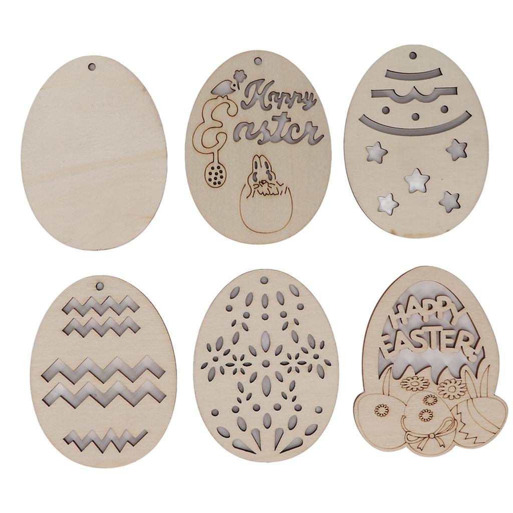 30Pcs Wooden Easter Pendant Assorted Eggs Style Durable Light Weight Wooden Cutouts with Pens Ropes for DIY Decoration