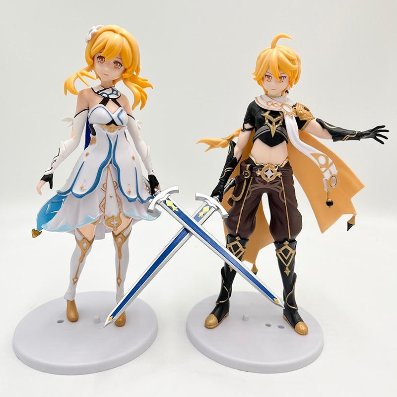 18cm Genshin Traveler /Lumine Anime Figure Genshin Impact Aether Action Figure Venti /Klee /Qiqi Figure Collectible Doll Toy