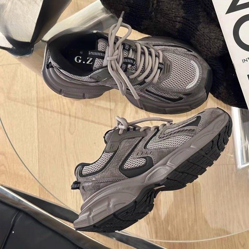Retro Maillard ultra-lichte papa schoenen herfst nieuw dikke zool verhogende casual sportschoenen