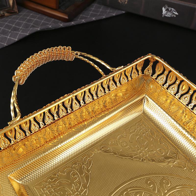 Simple Household Fruit Plate European High-end Hotel Lobby Golden Fruit Plate Fashion Light Luxury Fruit Cake Square Tray