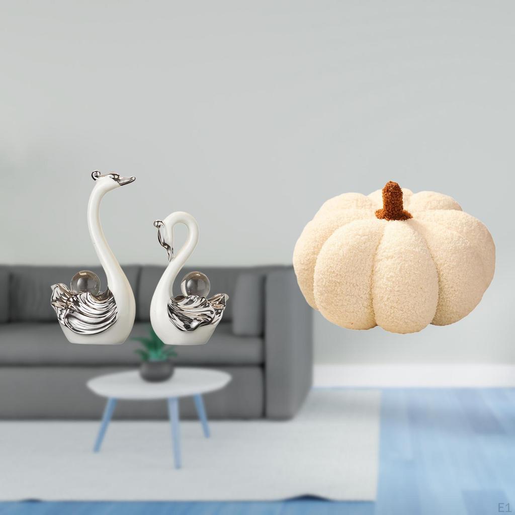 Porcelain Swan Pumpkin Sculpture Figurine Decorative Animal Ornament Cushion Collection for Living