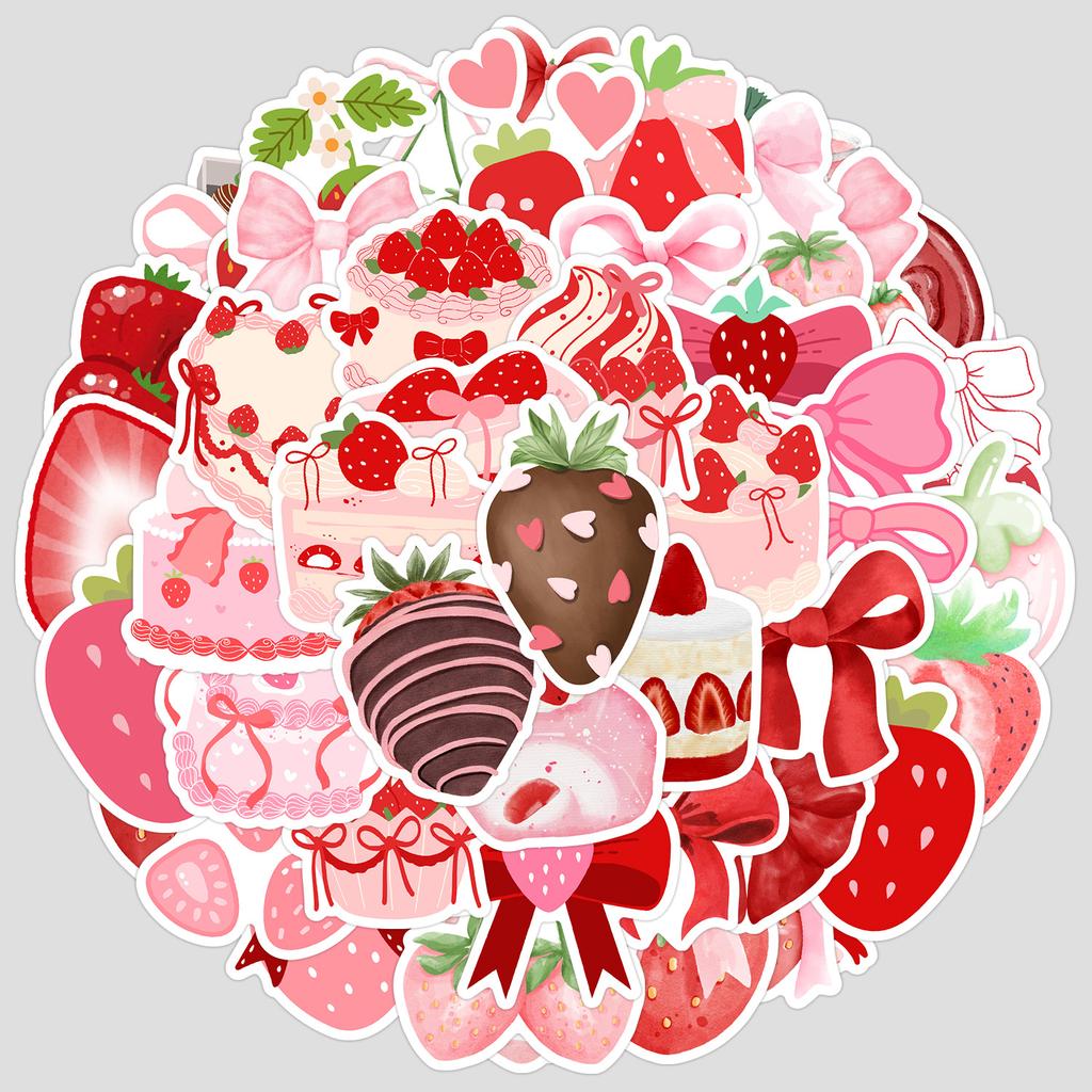 50 Pink Strawberry Graffiti Stickers Water Cup Mobile Phone Waterproof Decorative Stickers Creative Strawberry DIY Stickers