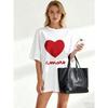 Black Oversized T Shirt With Red Heart And Amore Print For Casual Wear