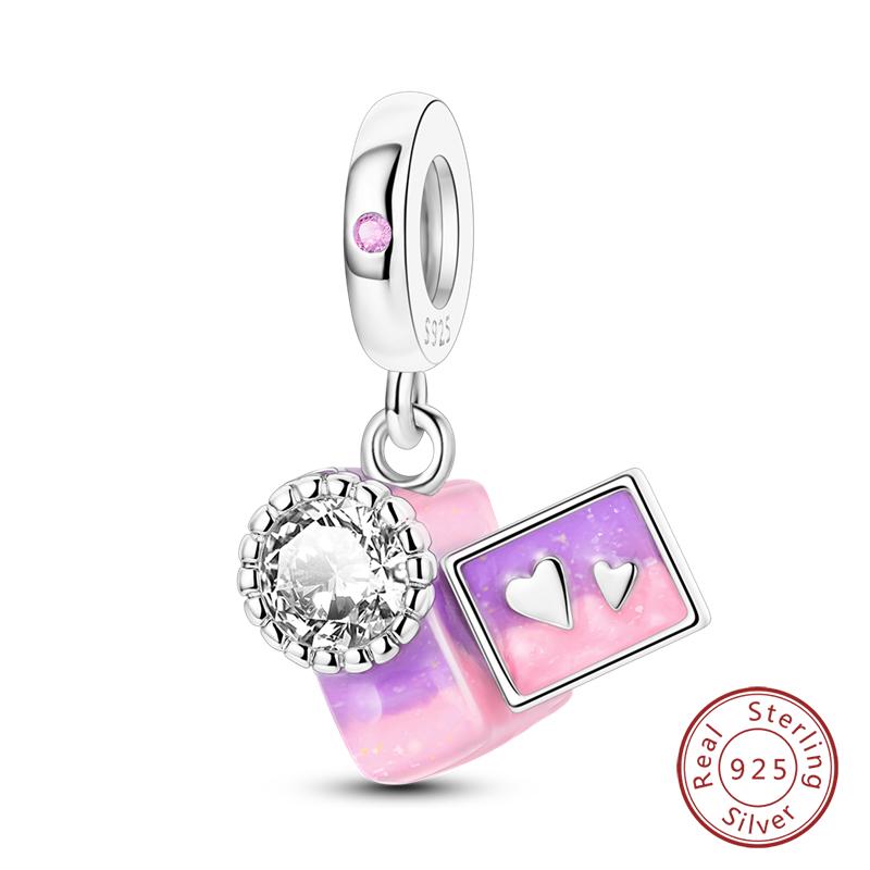Fit 925 Silver Charms Beads Little Bear Lamb Little Flying Pig Pink Charms For Women DIY Birthday Jewelry Gift